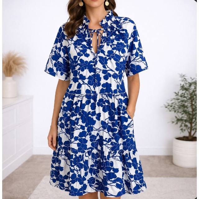 Hyacinth House Thea Dress Xxl Blue Floral Tiered Babydoll Cotton Ruffle Ay841d